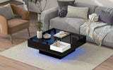 ON-TREND Modern Minimalist Design 31.5*31.5in Square Coffee Table with Detachable Tray and Plug-in 16-color LED Strip Lights Remote Control for Living Room (OLD SKU: WF291303AAB )