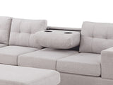 Hilo Light Gray Fabric Reversible Sectional Sofa with Dropdown Armrest, Cupholder, and Storage Ottoman