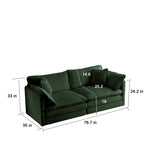 Modern Fabric Loveseat Sofa Couch for Living Room, Upholstered Large Size Deep Seat 2-Seat Sofa with 4 Pillows ,Green Chenille