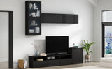 ON-TREND High Gloss TV Stand with Ample Storage Space, Media Console for TVs Up to 78", Versatile Entertainment Center with Wall Mounted Floating Storage Cabinets for Living Room, Black