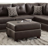 Faux Leather Reversible Sectional Sofa with Ottoman in Espresso