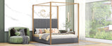 Queen Size Upholstery Canopy Platform Bed with Headboard and Metal Frame, Gray