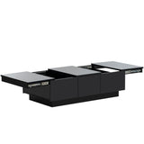 [VIDEO provided] ON-TREND Coffee Table with 2 large Hidden Storage Compartment, Extendable Cocktail Table with 2 Drawers, High-gloss Center Table with Sliding Top for Living Room, 39.3"x21.6", Black