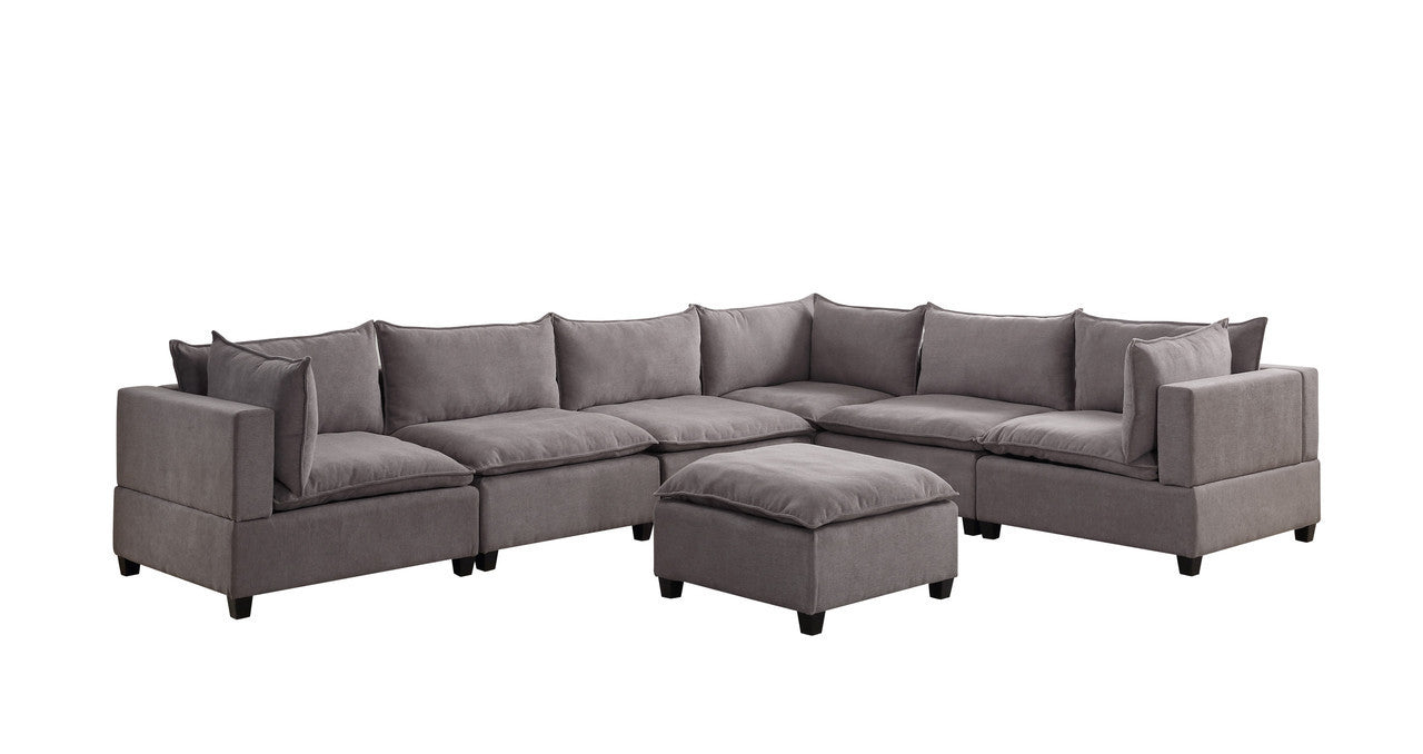 Madison Light Gray Fabric 7 Piece Modular Sectional Sofa with Ottoman