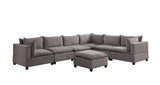 Madison 157" Light Gray Fabric 7 Piece Modular Sectional Sofa with Ottoman