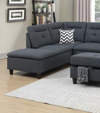 Charcoal Linen Like Fabric Cushion Sectional w Ottoman