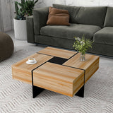 ON-TREND Unique Design Coffee Table with 4 Hidden Storage Compartments, Square Cocktail Table with Extendable Sliding Tabletop, UV High-gloss Design Center Table for Living Room, 31.5"x 31.5"