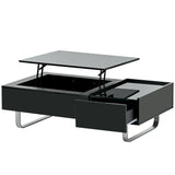 [VIDEO provided] ON-TREND Multi-functional Coffee Table with Lifted Tabletop, Contemporary Cocktail Table with Metal Frame Legs, High-gloss Surface Dining Table for Living Room, Black