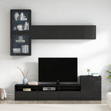 ON-TREND High Gloss TV Stand with Ample Storage Space, Media Console for TVs Up to 78", Versatile Entertainment Center with Wall Mounted Floating Storage Cabinets for Living Room, Black