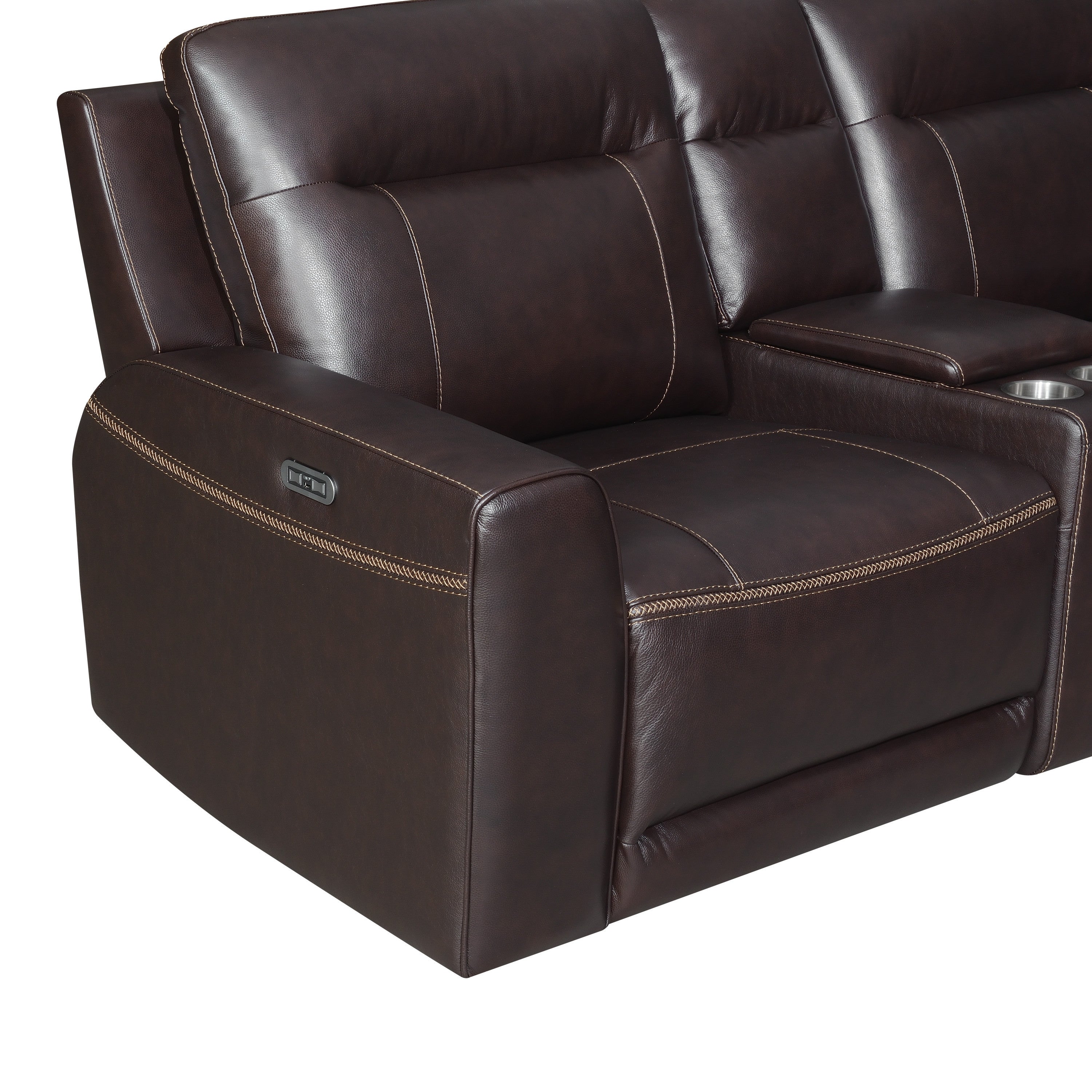 Customizable Dual-Power Leather Sectional Top-Grain Leather, Power Headrest, Power Footrest
