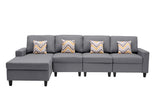 Nolan Gray Linen Fabric 4Pc Reversible Sectional Sofa Chaise with Pillows and Interchangeable Legs