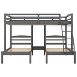 Full over Twin & Twin Bunk Bed,Triple Bunk Bed, Gray