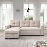 91' Beige Reversible Sleeper Sectional Sofa Couch with Storage Chaise