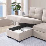 91' Beige Reversible Sleeper Sectional Sofa Couch with Storage Chaise
