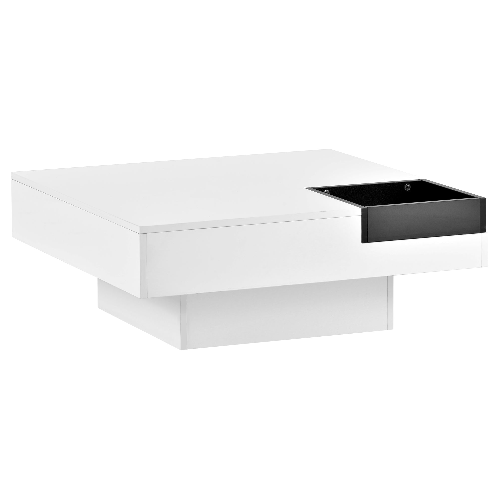 ON-TREND Modern Minimalist Design 31.5*31.5in Square Coffee Table with Detachable Tray and Plug-in 16-color LED Strip Lights Remote Control for Living Room( OLD SKU: WF291303AAK )