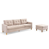 87" Wide Beige Reversible Sectional Sofa with Ottoman