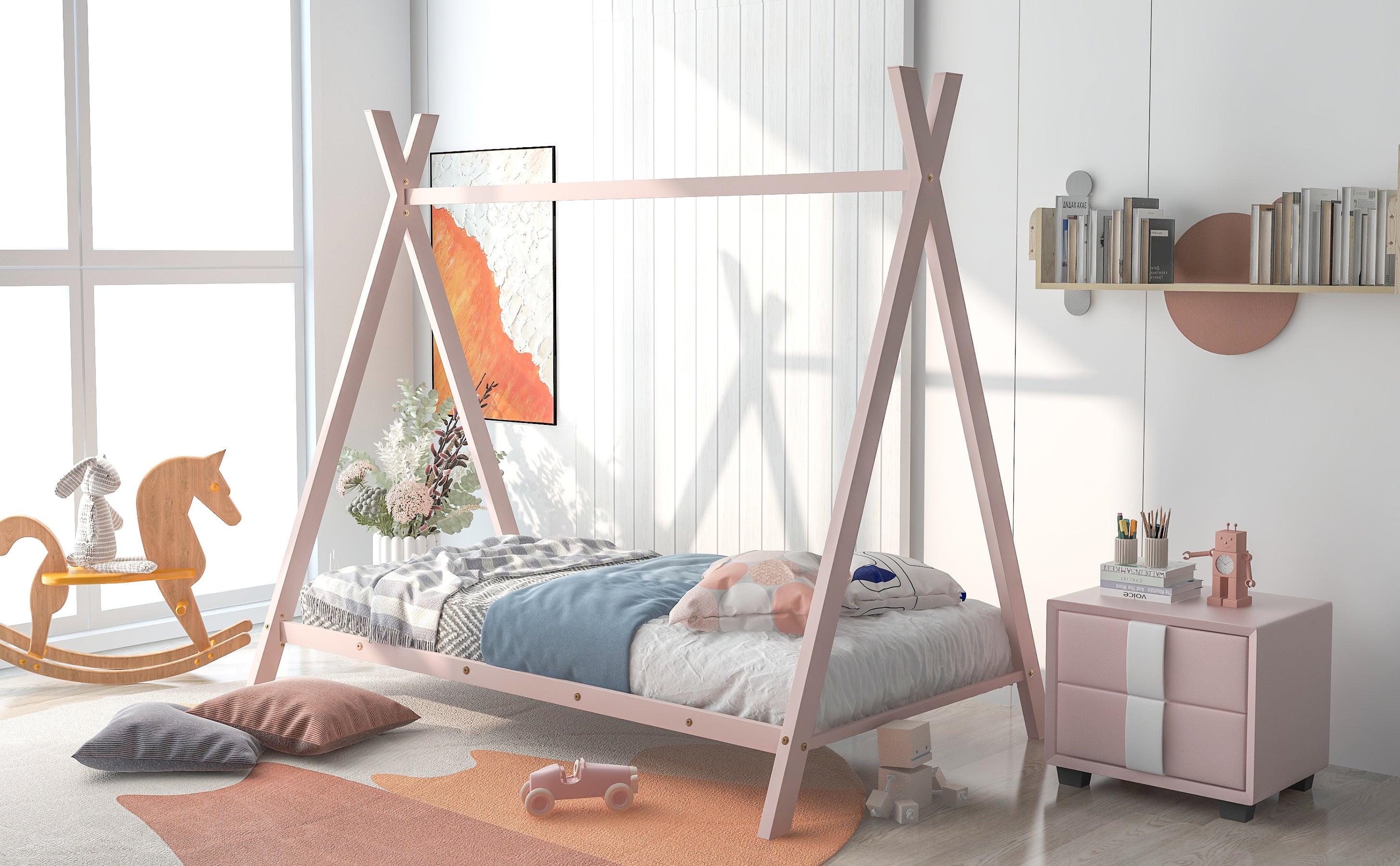floor bed tent House Bed Tent Bed Frame Twin Size Metal Floor Play House Bed with Sla – On Demand Furniture
