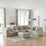 Amira Beige Fabric Reversible Modular Sectional Sofa with USB Console and Ottoman