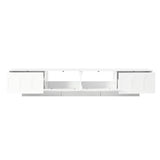 ON-TREND TV Stand with Fluted tempered Glass Doors for TVs Up to 95'', Functional Media Console with Arched Cabinet Doors, Entertainment Center with APP-Controlled LED Light for Living Room, White