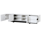 [VIDEO provided] ON-TREND White & Black Contemporary Rectangle Design TV Stand, Unique Style TV Console Table for TVs Up to 80'', Modern TV Cabinet with High Gloss UV Surface for Living Room.