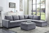 Cassia Light Gray Linen 7 Seat Reversible Modular Sectional Sofa with Ottoman