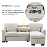 Light Gray Sectional with Storage Rack Pull-out Bed Drop Down Table  and USB Charger