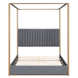 Queen Size Upholstery Canopy Platform Bed with Headboard and Metal Frame, Gray