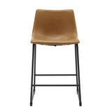 Industrial Faux Leather Counter Stools, Set of 2 - Whiskey Brown