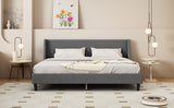 King Size Bed Frame Upholstered Bed Frame Platform ,Non-adjustable Headboard Linen Fabric Headboard Wooden Slats Support/No Box Spring Needed/Easy Assembly/Mattress Foundation, Light gray