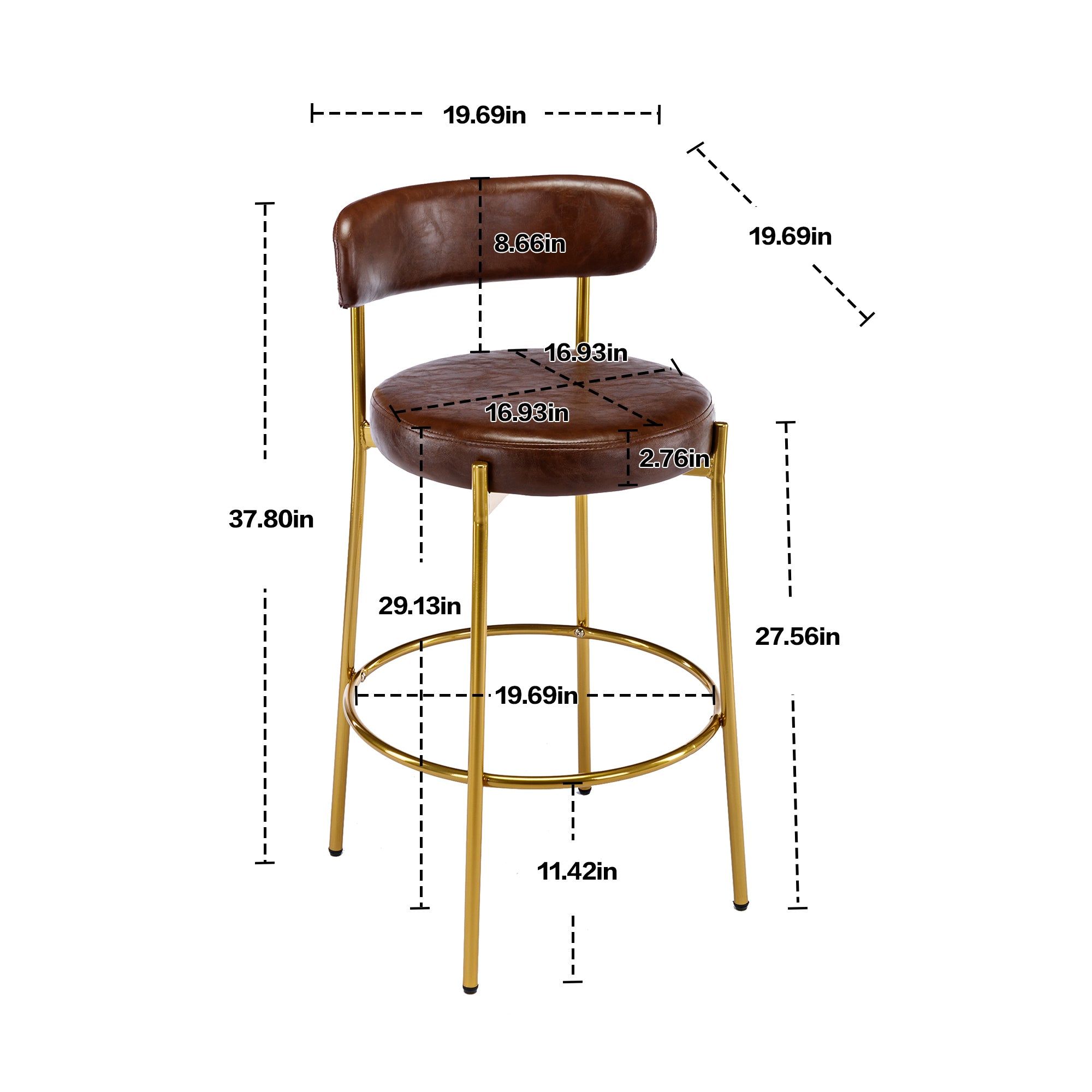 COOLMORE Bar Stools Industrial Pub Barstools with Back and Footrest, Modern Armless Bar Height Stool Chairs Set of 2