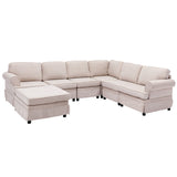 108.6" Beige Fabric Upholstered Modular Sofa with removable Ottoman