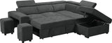 Henrik Dark Gray Sleeper Sectional Sofa with Storage Ottoman and 2 Stools