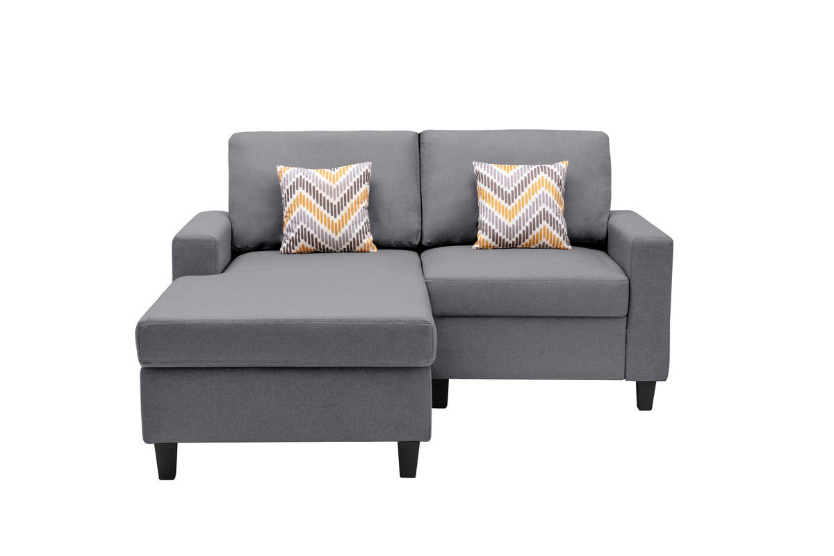 Nolan Gray Linen Fabric 2-Seater Reversible Sofa Chaise with Pillows and Interchangeable Legs
