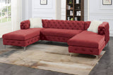 Burgundy Velvet Tufted Cushion Couch LAF And RAF Chaise Armless Loveseat