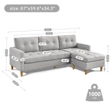 87 In Light Grey Reversible Sectional Sofa with Ottoman