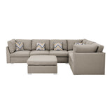 Amira Beige Fabric Reversible Modular Sectional Sofa with Ottoman and Pillows