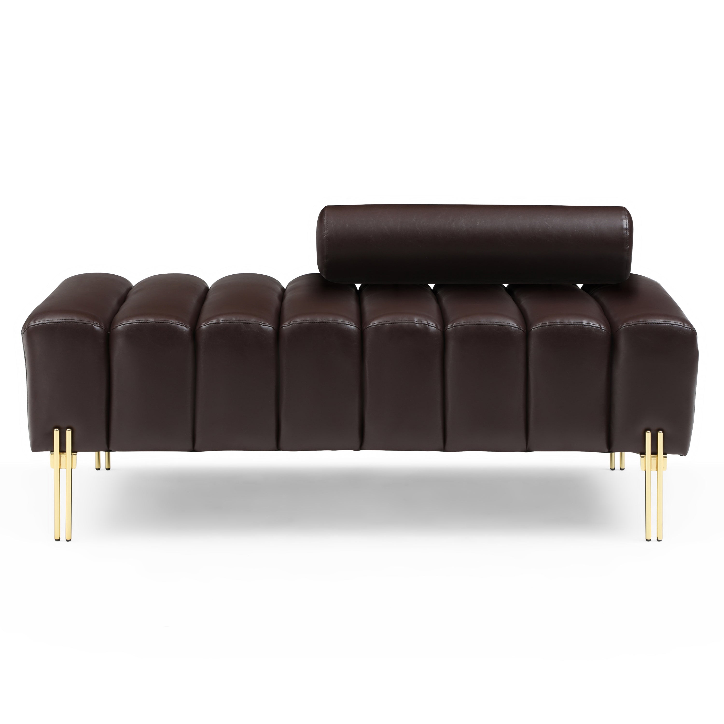53.2" Width PU Upholstered Modern End of Bed Bench 2 Seater Sofa Couch Entryway Ottoman Bench Sofa Stool Footrest Window Bench with Gold Metal Legs for Bedroom Living Room,Brown