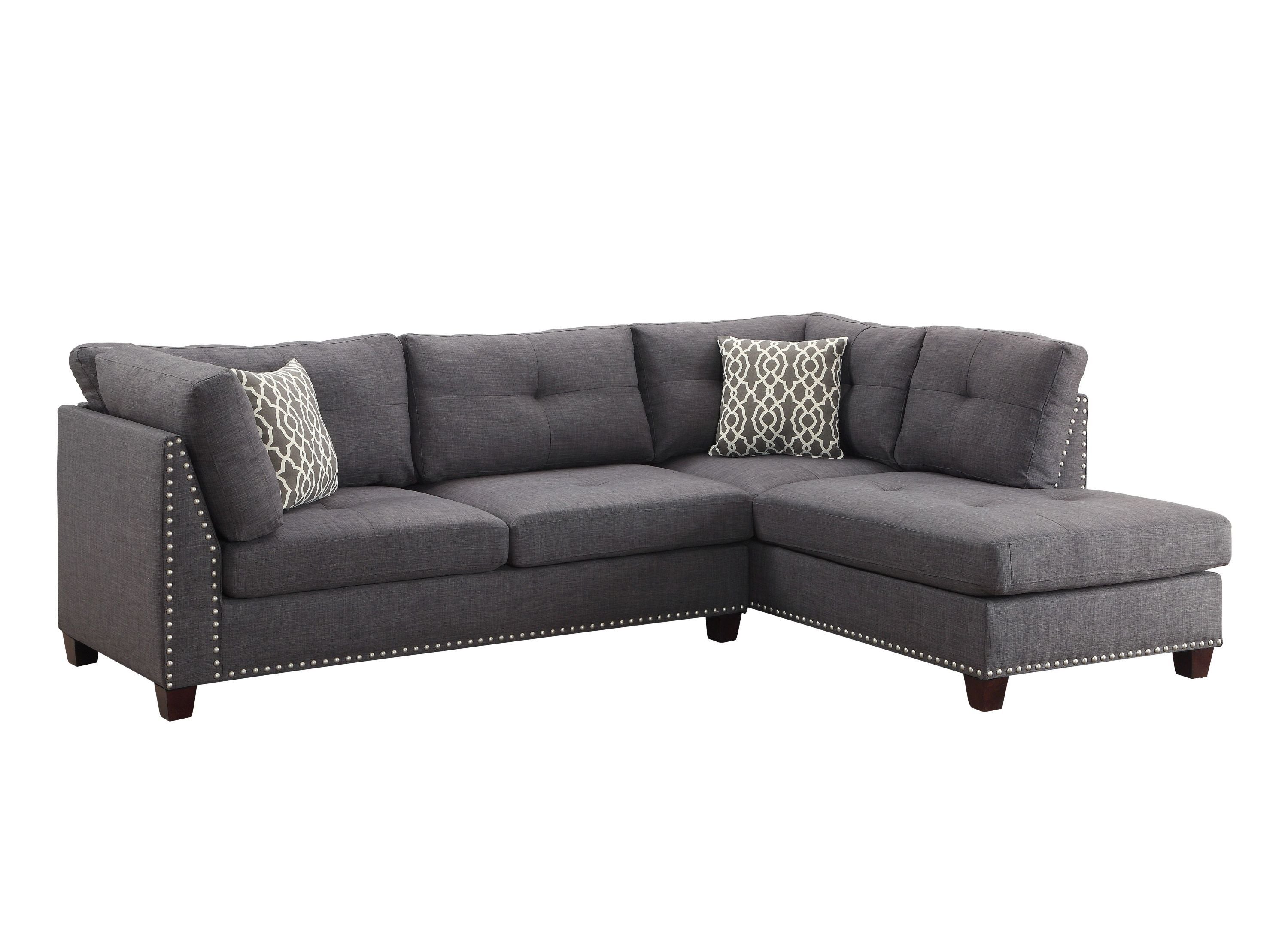 Laurissa Sectional Sofa & Ottoman (2 Pillows), Light Charcoal Linen