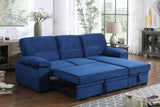 Kipling Blue Velvet Fabric Reversible Sleeper Sectional Sofa Chaise