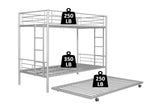 Metal Twin over Twin Bunk Bed with Trundle/Can Be Separated into 2 Twin Beds/ Heavy-duty Sturdy Metal/ Noise Reduced/ Safety Guardrail/ Trundle for Flexible Space/ Bunk Bed for Three/ CPC Certified