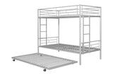 Metal Twin over Twin Bunk Bed with Trundle/Can Be Separated into 2 Twin Beds/ Heavy-duty Sturdy Metal/ Noise Reduced/ Safety Guardrail/ Trundle for Flexible Space/ Bunk Bed for Three/ CPC Certified