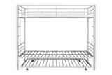 Metal Twin over Twin Bunk Bed with Trundle/Can Be Separated into 2 Twin Beds/ Heavy-duty Sturdy Metal/ Noise Reduced/ Safety Guardrail/ Trundle for Flexible Space/ Bunk Bed for Three/ CPC Certified