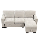 Light Gray Sectional with Storage Rack Pull-out Bed Drop Down Table  and USB Charger