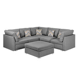 Amira 95.3" Gray Fabric Reversible Sectional Sofa with Ottoman and Pillows