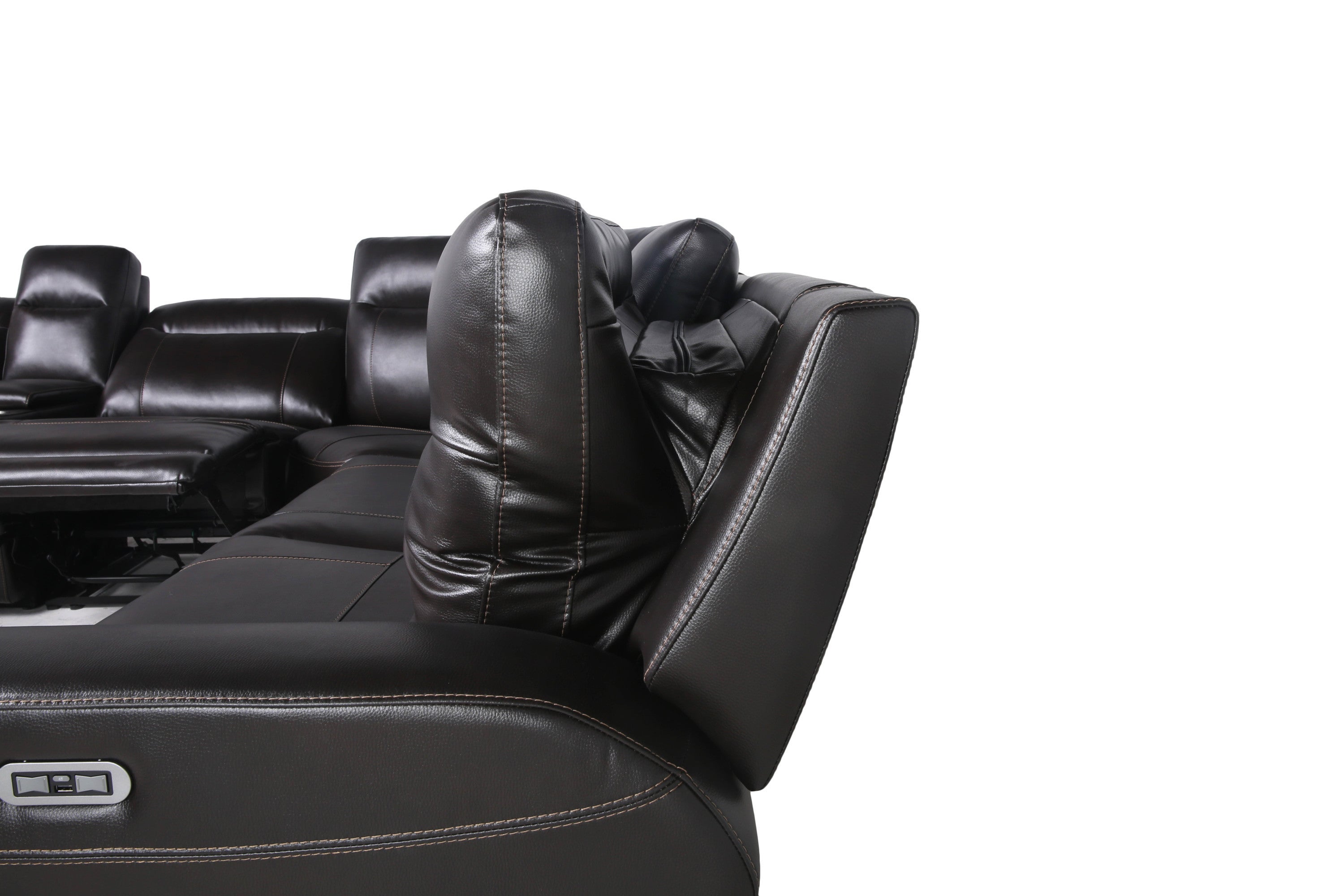 Customizable Dual-Power Leather Sectional Top-Grain Leather, Power Headrest, Power Footrest