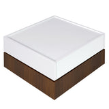 [VIDEO provided] ON-TREND Square 360°Rotating Coffee Table with 2 Drawers, High Gloss 2-Tier Center Table with Swivel Tabletop and Storage, Walnut Table Frame Side Table for Living Room, White