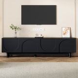 ON-TREND Graceful TV Stand with Arch Cabinets for TVs Up to 78'', Minimalist Entertainment Center with Solid Wood Legs, Practical Media Console with Adjustable Shelves for Living Room, Black