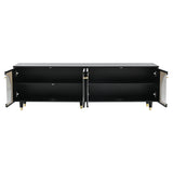 ON-TREND Contemporary TV Stand with Adjustable Shelves for TVs Up to 78'', Stylish Media Console with Gold Handles and Arch Fluted Glass Doors, Delicate Entertainment Center for Living Room, Black