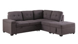 Katie Brown Linen Sleeper Sectional Sofa with Storage Ottoman, Storage Arm