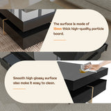 ON-TREND Modern High Gloss Coffee Table with 4 Drawers, Multi-Storage Square Cocktail Tea Table with Wood Grain Legs, Center Table for Living Room, 31.5''x31.5'', Black